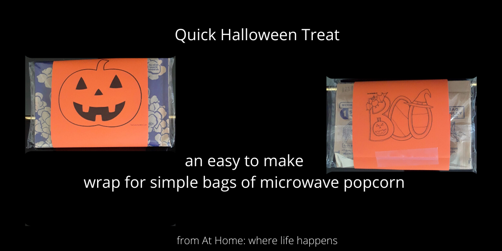 Quick and easy trick-or-treat wrap for microwave popcorn